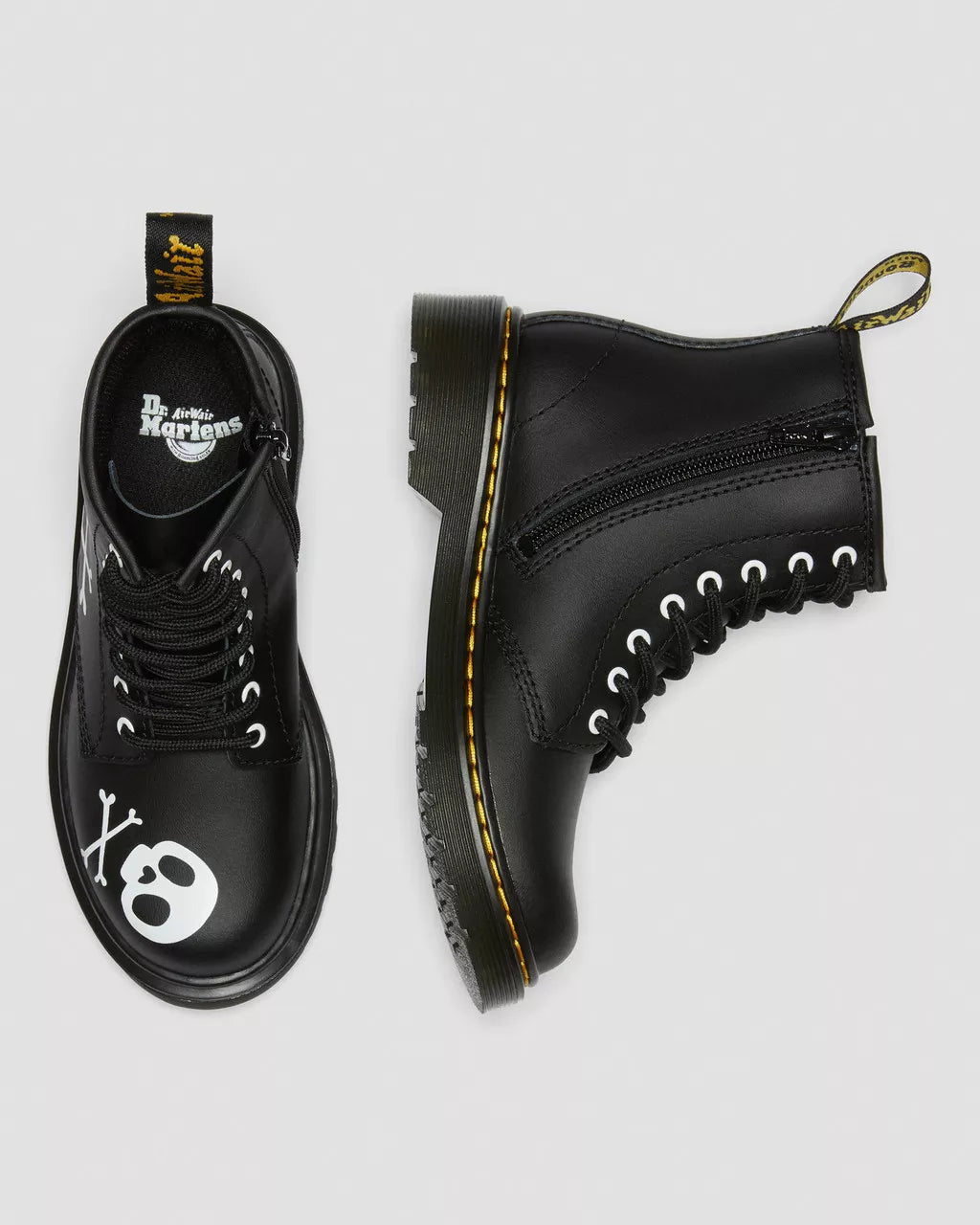 DR MARTENS Junior 1460 Skull &amp; Bones Leather Lace Up Boots