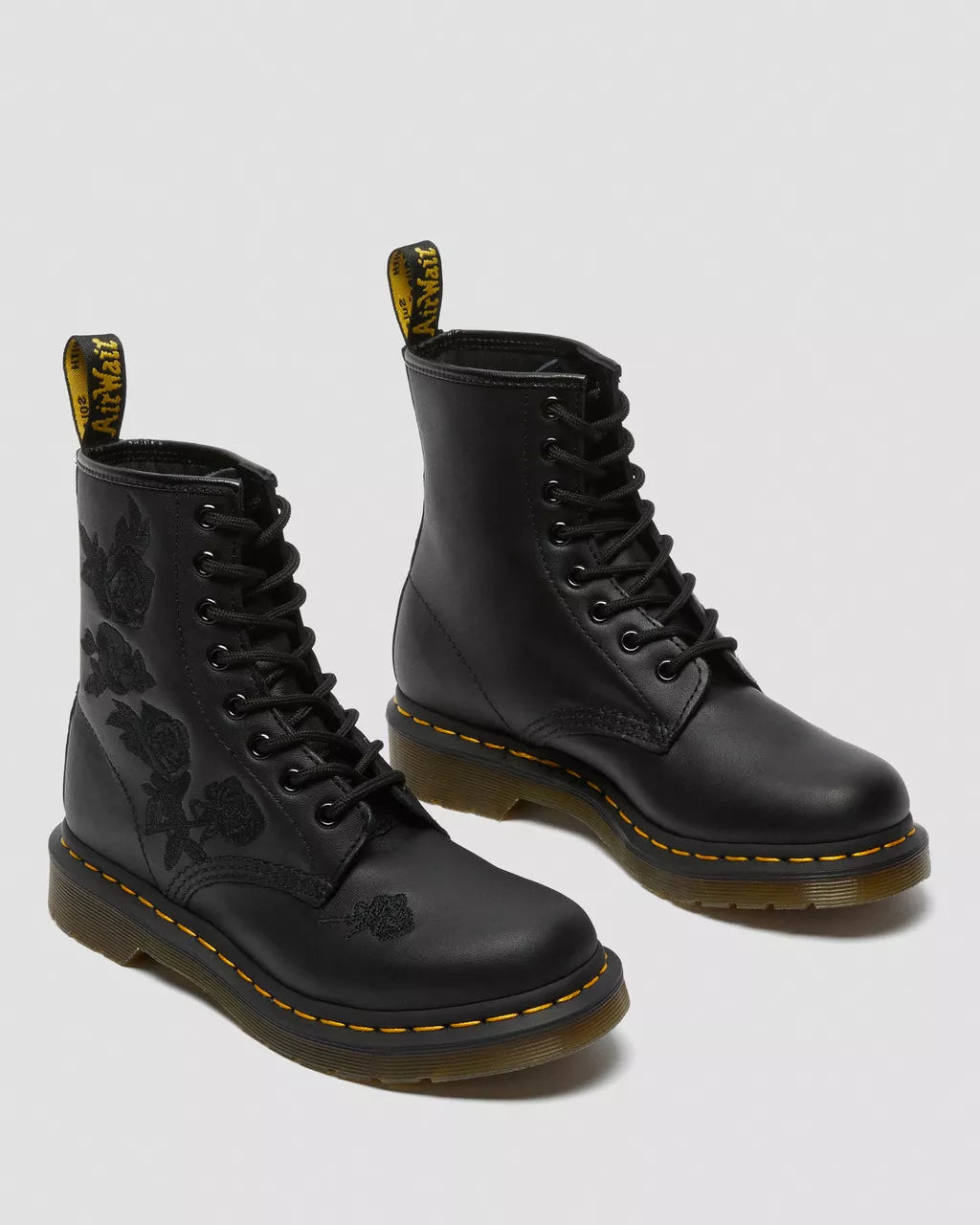DR MARTENS 1460 Vonda Mono Floral Rose Leather Lace Up Boots