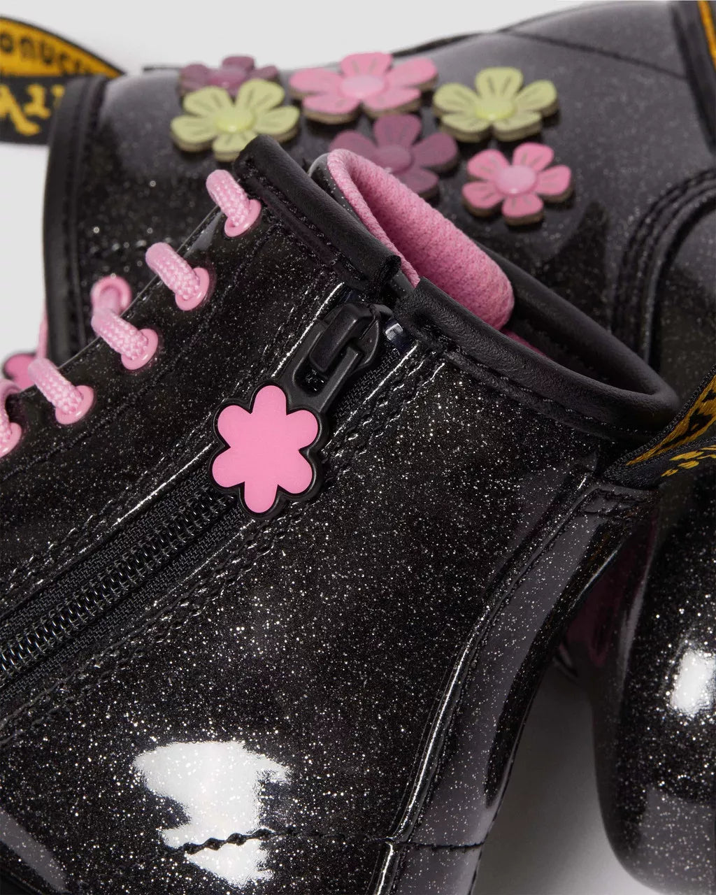 DR MARTENS Toddler 1460 Glitter &amp; Flower Applique Lace Up Boots